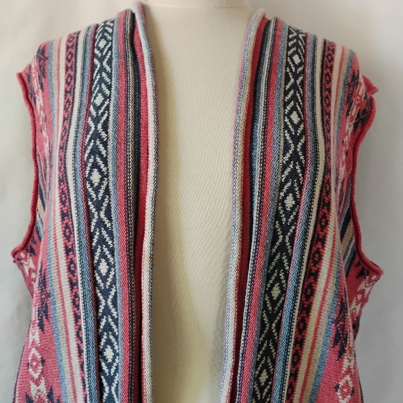 Ruff Hewn Colorful Knit Vest Poncho Boho Festival Style Geometric Aztec Pattern - Picture 2 of 16